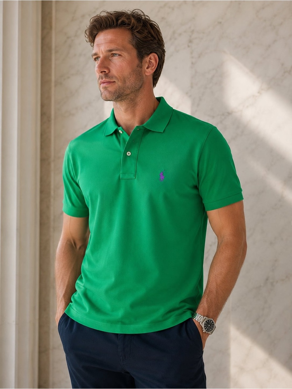 Polo Ralph Lauren Classic Fit Green Polo Shirt Purple Pony Men’s Size S